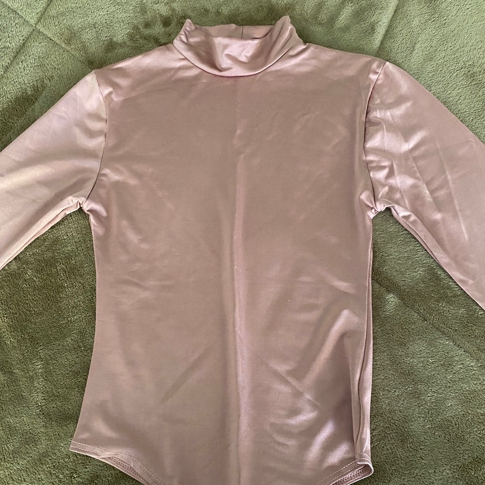Satin light pink long sleeve bodysuit